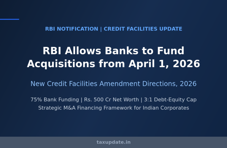 RBI Allows Banks to Fund Acquisitions from April 1, 2026: New Credit Facilities Framework Explained