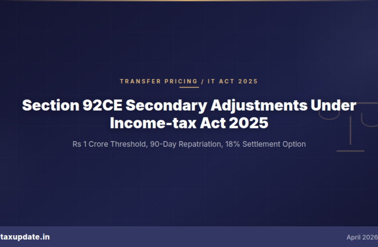 Section 92CE Secondary Adjustments Under the Income-tax Act 2025: Rs 1 Crore Threshold, 90-Day Repatriation Window, and the 18 Percent Settlement Option