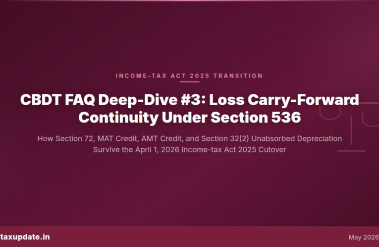 CBDT FAQ Deep-Dive Series #3: Loss Carry-Forward Continuity Under Section 536 Sub-Clause 5 of the Income-tax Act 2025 – How Section 72 Business Loss, Section 32(2) Unabsorbed Depreciation, Section 115JAA MAT Credit, and Section 115JD AMT Credit Survive the April 1, 2026 Cutover
