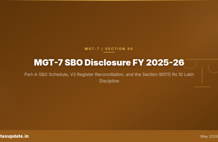 MGT-7 SBO Companion Walk-Through for FY 2025-26 Annual Returns: Part-A Disclosure, V3 Register Reconciliation, BEN-2 Timeline, and the Section 90(11) Rs 10 Lakh Discipline