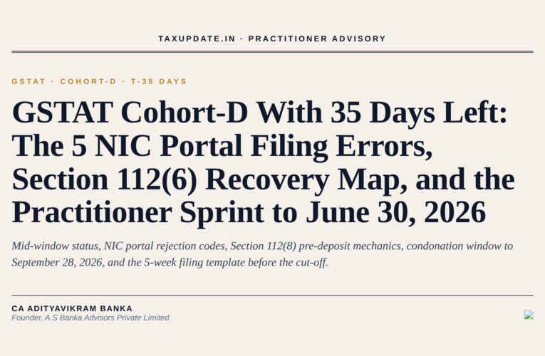GSTAT Cohort-D With 35 Days Left to the June 30 2026 Cut-Off: The 5 NIC Portal Filing Errors Killing Practitioner Throughput, Section 112(8) Pre-Deposit Mechanics Under Rule 123 of the GSTAT Procedure Rules 2025, Section 112(6) Condonation Map to September 28 2026, and the Week-by-Week Sprint Template for the Final Filing Window