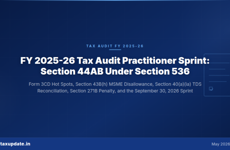 FY 2025-26 Tax Audit Practitioner Sprint Under Section 44AB of the 1961 Act and Section 536 Sub-Clause 4 of the Income-tax Act 2025: Form 3CD 41-Clause Hot Spots, Section 43B(h) MSME Disallowance, Section 40(a)(ia) TDS Reconciliation, Section 271B Penalty, and the September 30, 2026 Ten-Step Sprint Plan