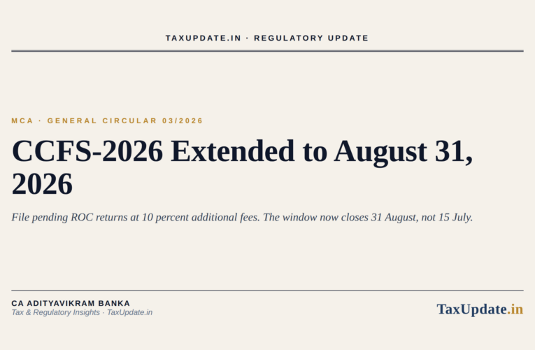CCFS-2026 Extended to August 31, 2026: How Companies Can Still Clear Pending ROC Filings at 10% Additional Fees (MCA General Circular 03/2026)