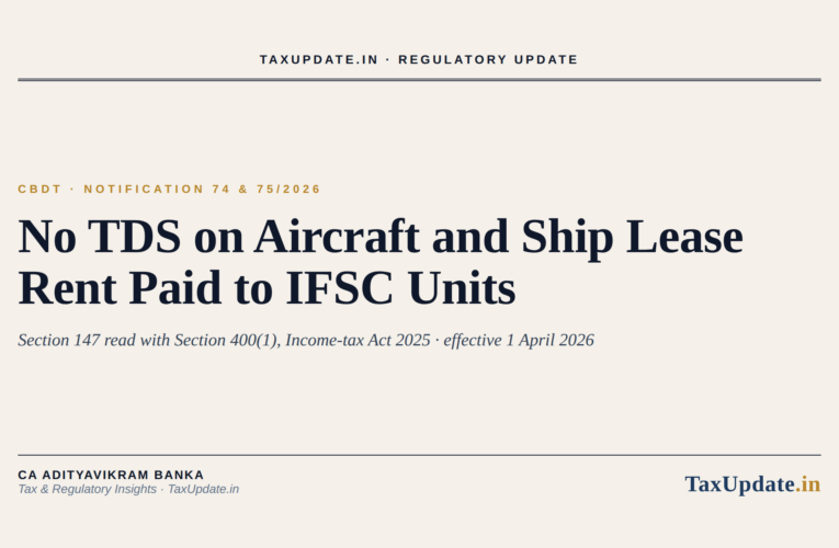 No TDS on Aircraft and Ship Lease Rent Paid to IFSC Units: CBDT Notification 74/2026 and 75/2026