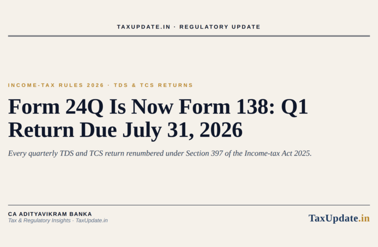 New TDS and TCS Return Forms From FY 2026-27: Form 24Q Is Now Form 138 and Your Q1 Return Is Due July 31, 2026