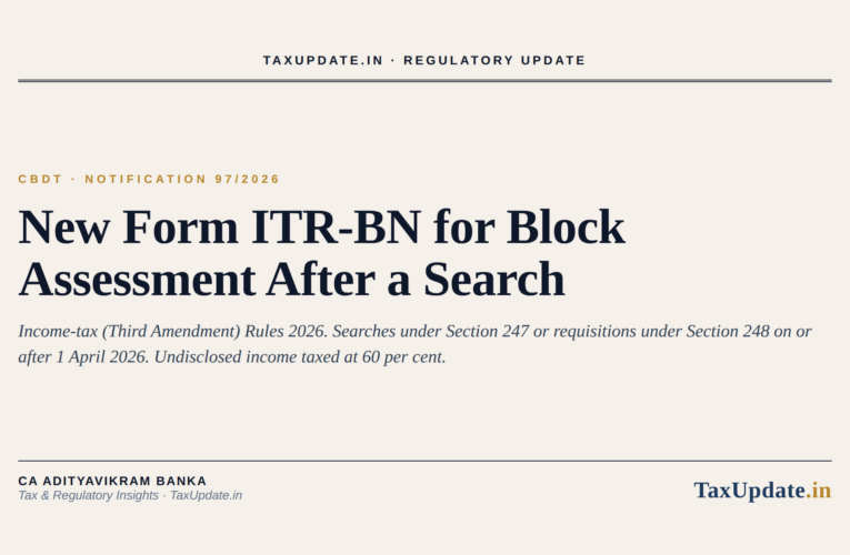 Form ITR-BN Explained: CBDT Notification 97/2026 and the New Block Assessment Return for Search Cases