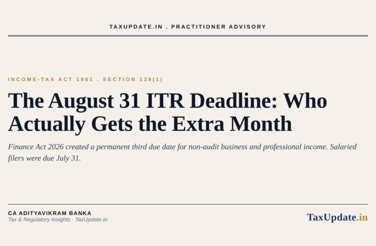 ITR Due Date August 31, 2026: Who Gets the Extra Month and What It Costs If You Missed July 31