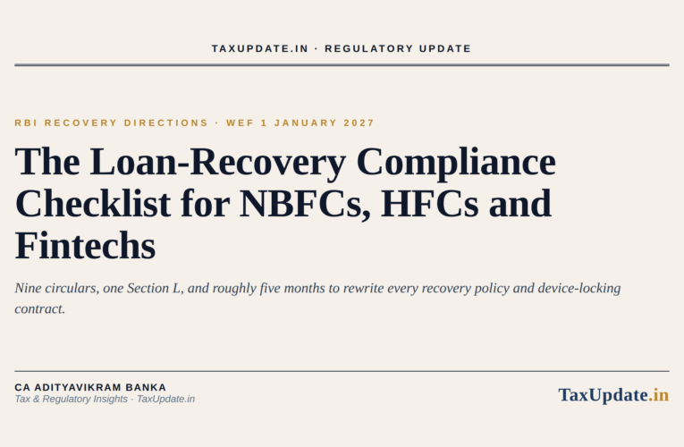 RBI Loan Recovery Rules 2027: The Compliance Checklist Every NBFC, HFC and Fintech Must Finish Before January 1, 2027