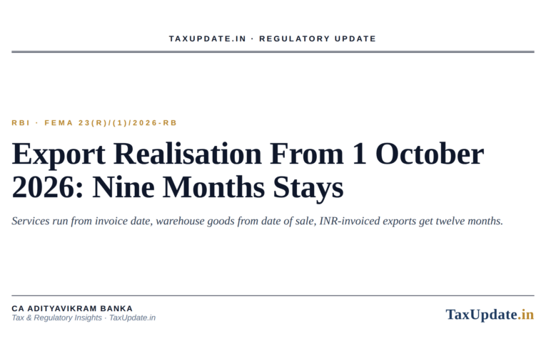 FEMA Export Realisation Period From October 1, 2026: Nine Months Stays, the Clock Moves to Invoice and Sale Dates (RBI Amendment of 22 September 2026)