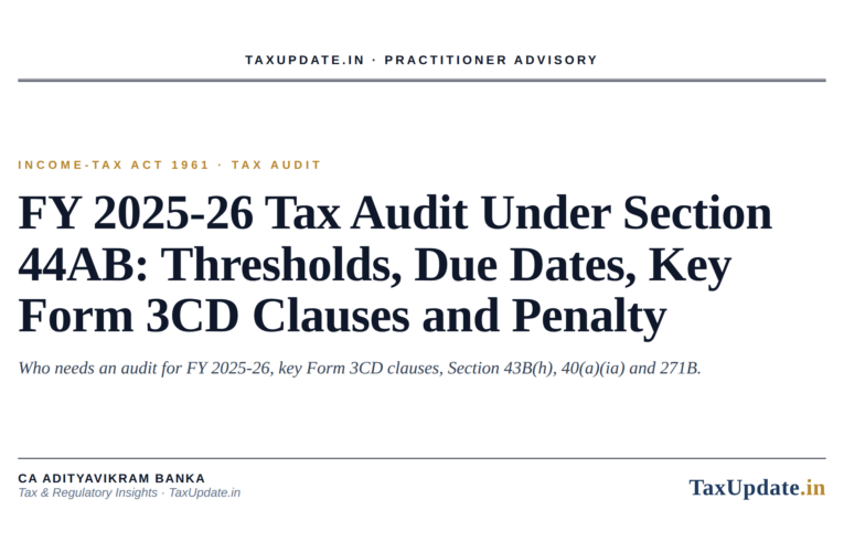 FY 2025-26 Tax Audit Under Section 44AB: Thresholds, Due Dates, Key Form 3CD Clauses and Penalty