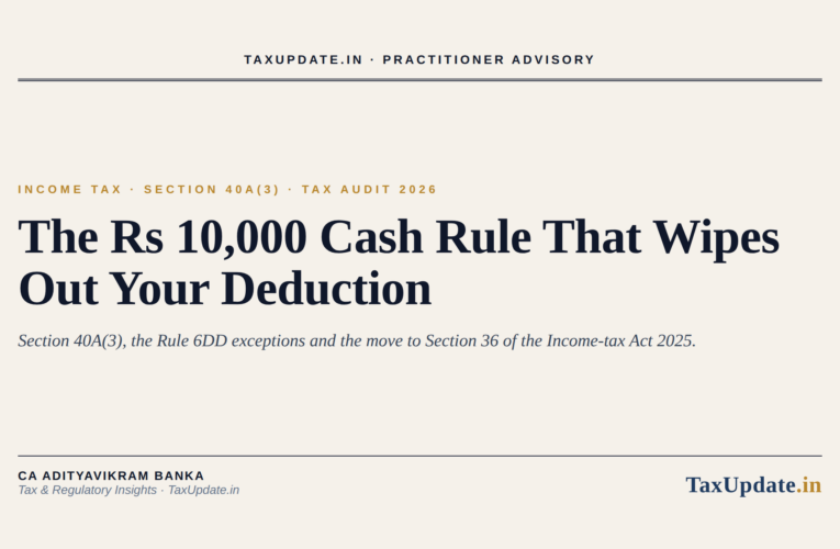 Section 40A(3) Cash Payment Disallowance in the September 30, 2026 Tax Audit: The Rs 10,000 Rule, Rule 6DD Exceptions and the Move to Section 36 of the Income-tax Act 2025