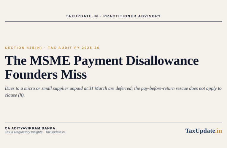 Section 43B(h) and the September 30, 2026 Tax Audit: The MSME Payment Disallowance Founders Get Wrong (and Its Move to Section 37 of the Income-tax Act 2025)