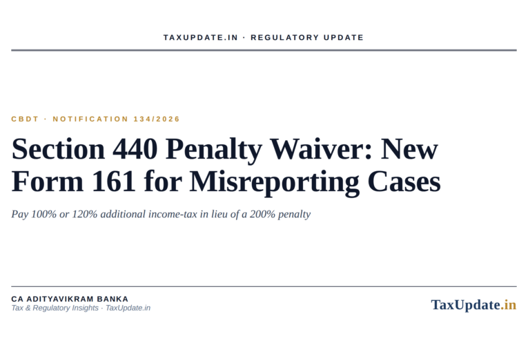 Penalty Waiver Under Section 440 of the Income-tax Act 2025: CBDT Notification 134/2026 Brings the New Form 161 for Misreporting Cases